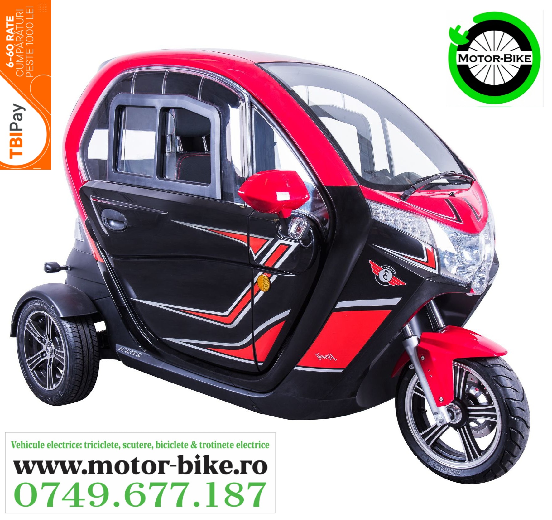 MOPED CAR Electric ZT95 RED  3 roti